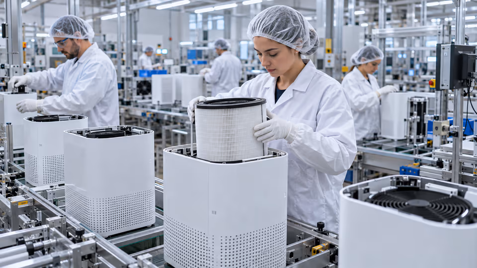 Technicians assembling air-treatment products