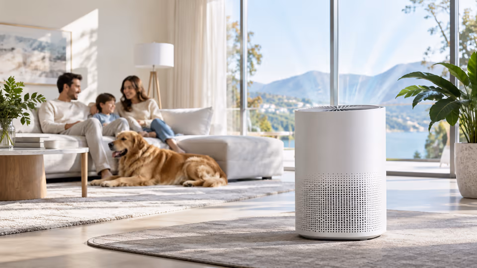 An air purifier in a family living room